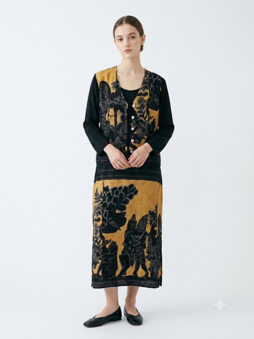 Vintage Susan Anthony Dress Jacket Set Black Indonesian Artsy 18W